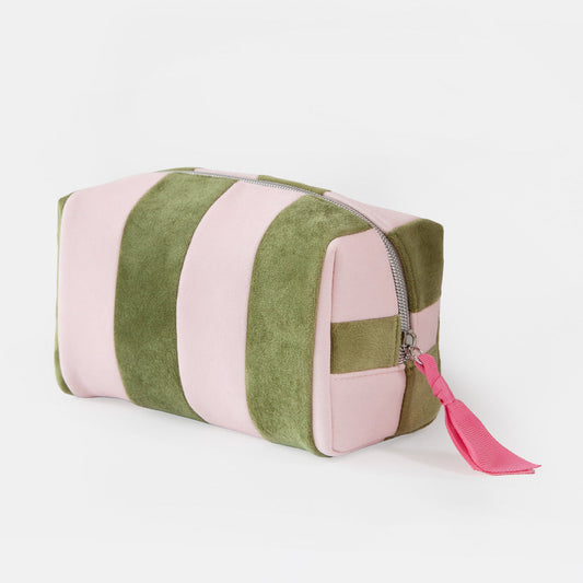 Pink and Green Stripe Cube Cosmetic Bag