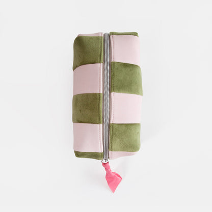 Pink and Green Stripe Cube Cosmetic Bag