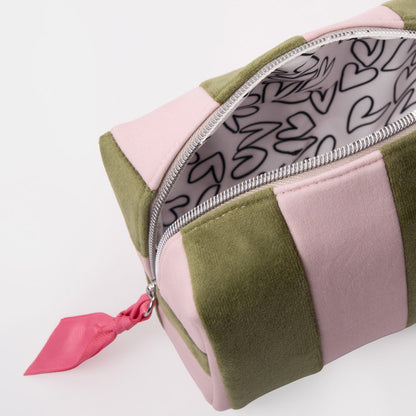 Pink and Green Stripe Cube Cosmetic Bag