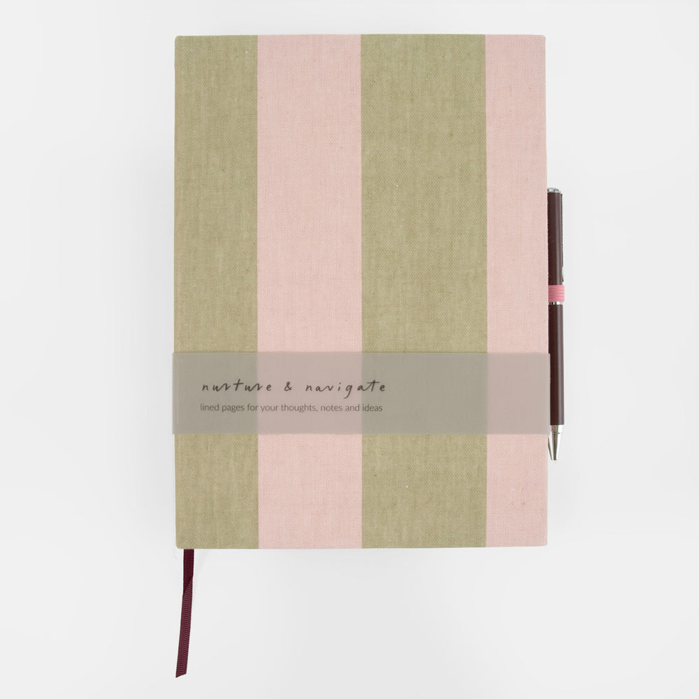 Pink & Green Stripe Casebound Notebook & Pen Set
