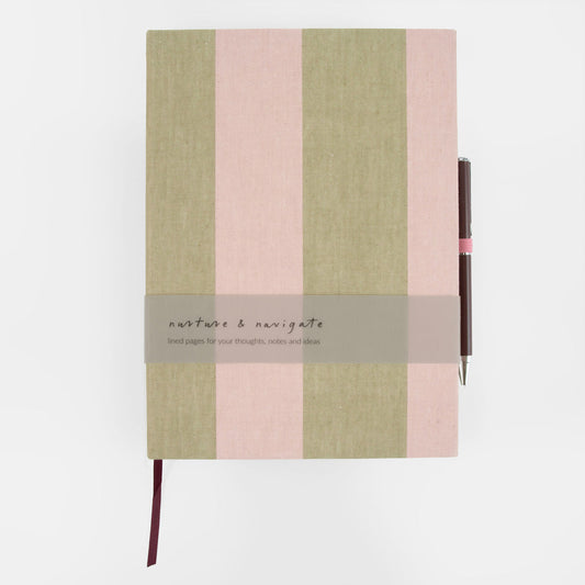 Pink & Green Stripe Casebound Notebook & Pen Set