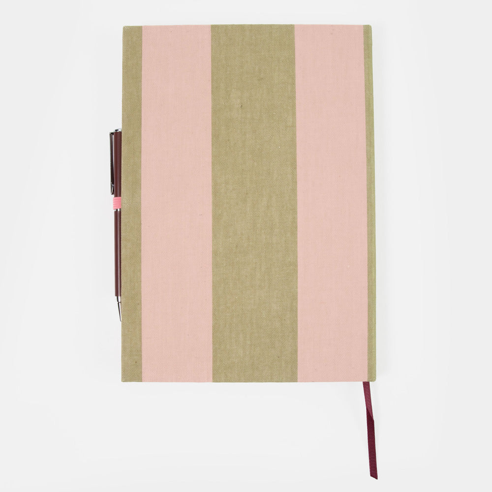 Pink & Green Stripe Casebound Notebook & Pen Set