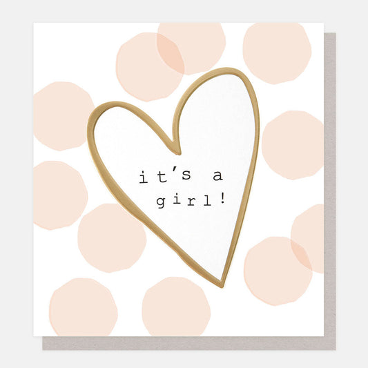 Confetti & Gold Heart New Baby Girl Card