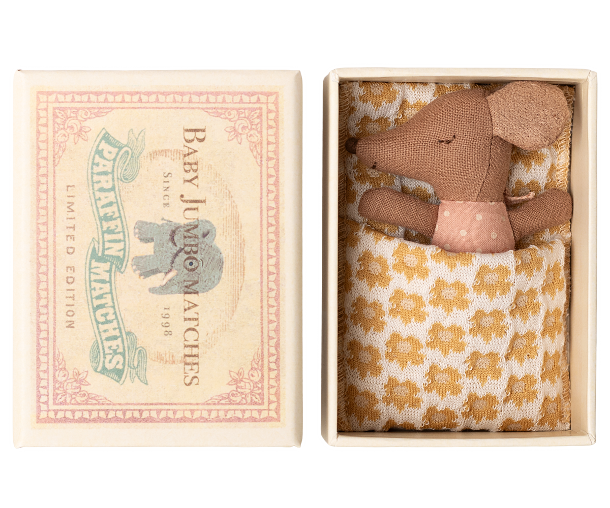 Sleepy Wakey Baby Mouse in Matchbox - Rose