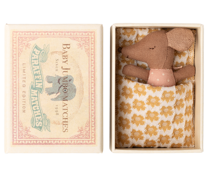 Sleepy Wakey Baby Mouse in Matchbox - Rose