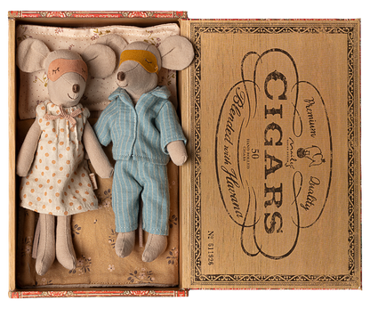 Mum and Dad Mice in Cigar Box