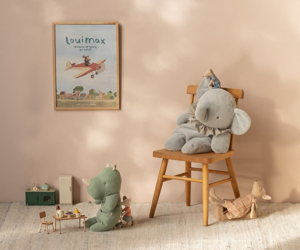 Elephant Plush, Big - Blue/Grey