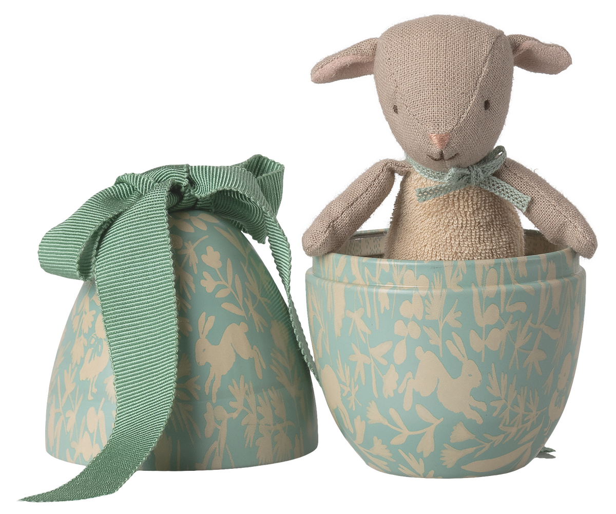 Easter egg with Micro Lamb ornament - small - Dusty Mint