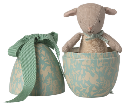 Easter egg with Micro Lamb ornament - small - Dusty Mint