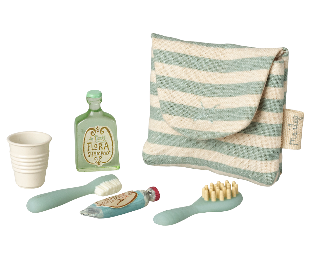 Toothbrush Set in Bag, Mouse - Blue Stripe