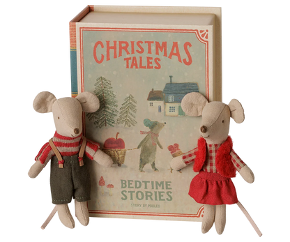 Christmas Twin Mice, Little Sister and Brother in a Book