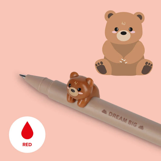 Legami Gel Pen With Teddy Bear Decoration - Red Ink - Dream Big