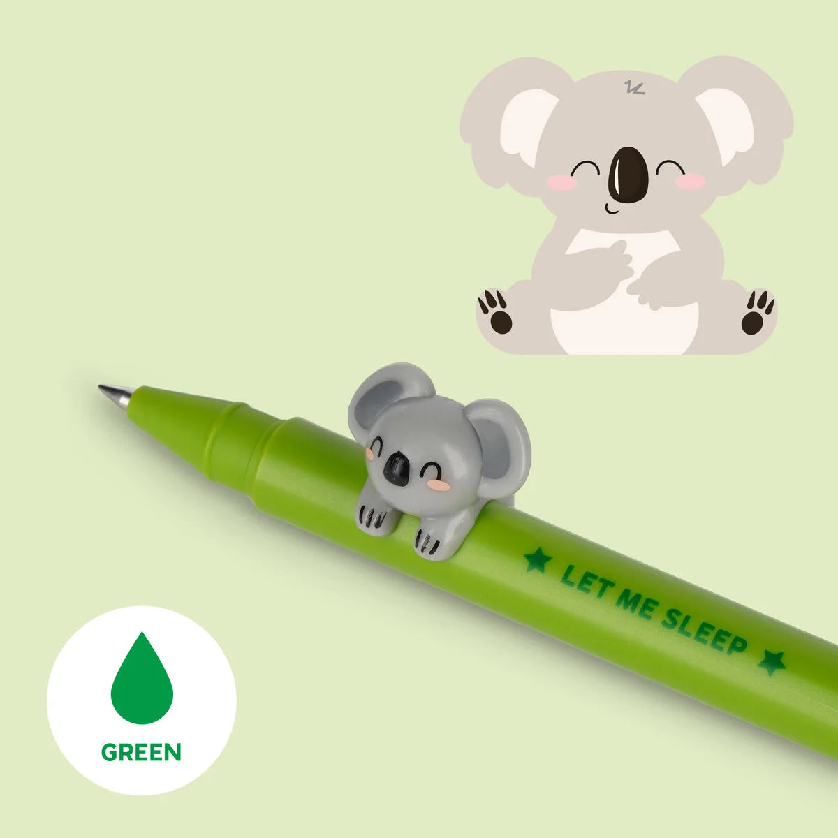 Legami Gel Pen With Koala Decoration - Green Ink - Let Me Sleep