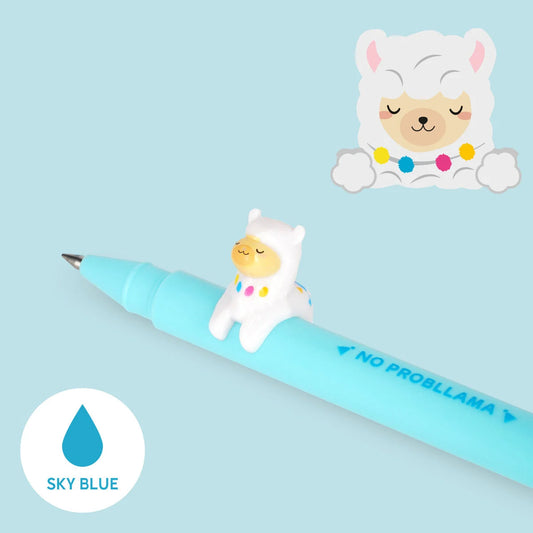 Legami Gel Pen With Llama Decoration - Sky Blue Ink - No Probllama