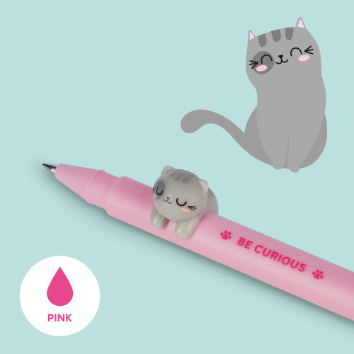 Legami Gel Pen With Kitty Decoration - Pink Ink - Be Curious