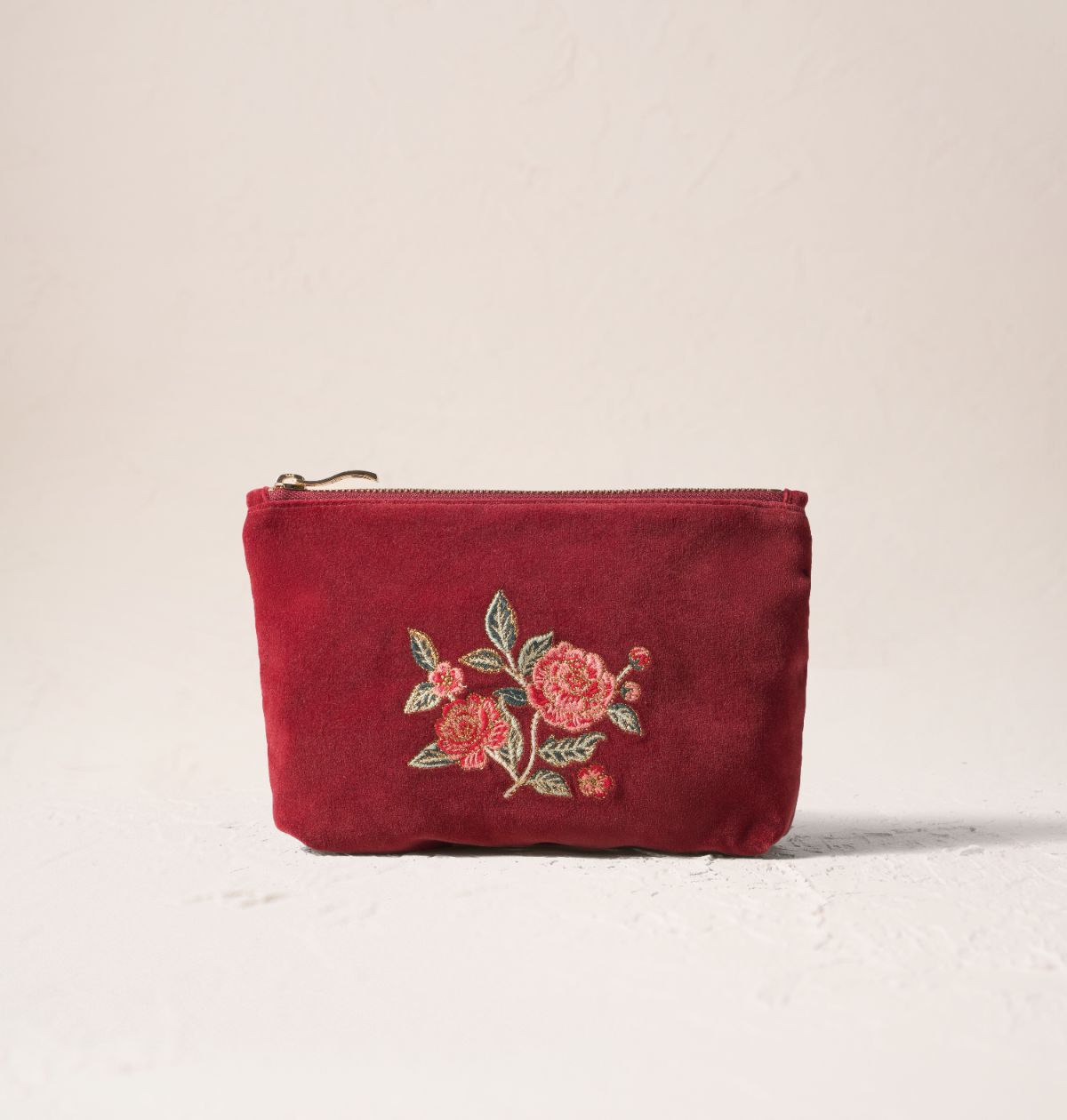 Camellia Romance Mini Pouch - Cranberry Velvet