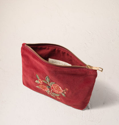 Camellia Romance Mini Pouch - Cranberry Velvet