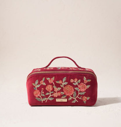 Camellia Romance Open Flat Makeup Bag - Cranberry Velvet