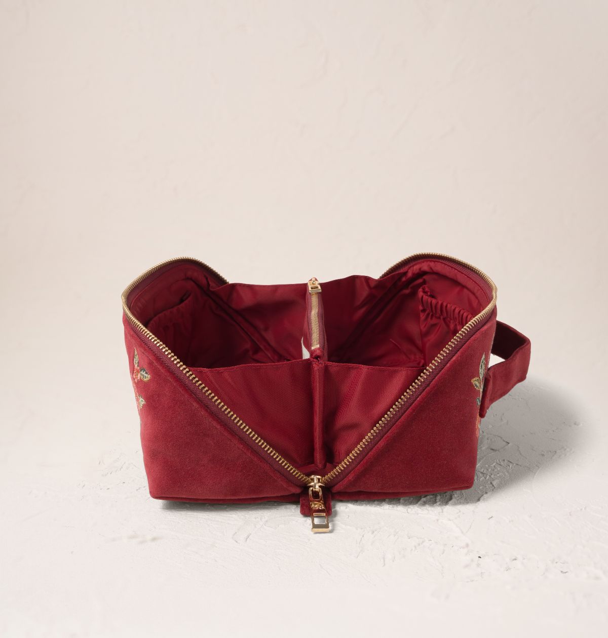 Camellia Romance Open Flat Makeup Bag - Cranberry Velvet