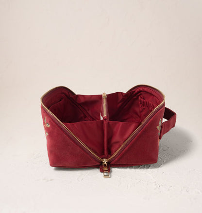 Camellia Romance Open Flat Makeup Bag - Cranberry Velvet