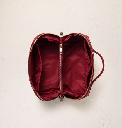 Camellia Romance Open Flat Makeup Bag - Cranberry Velvet