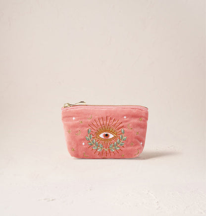 Celestial Eye Coral Velvet Coin Purse