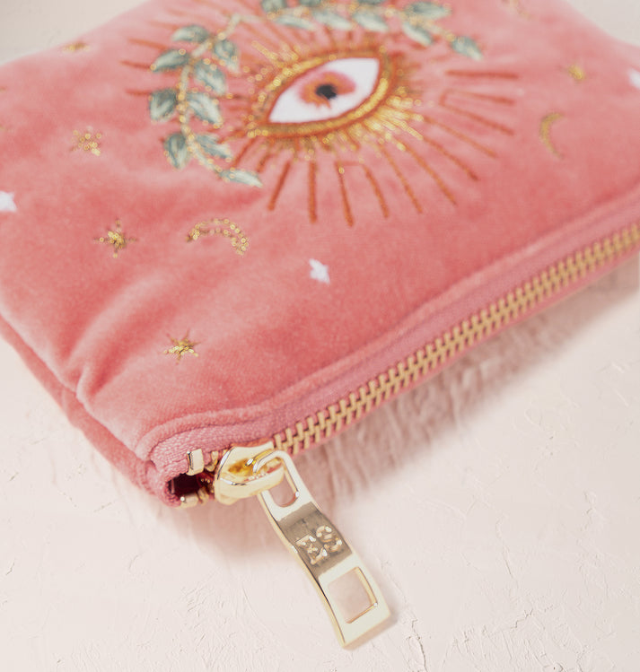 Celestial Eye Coral Velvet Coin Purse