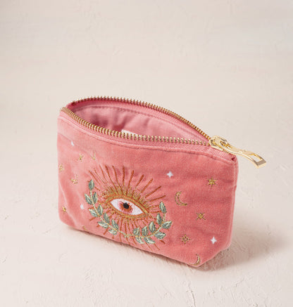 Celestial Eye Coral Velvet Coin Purse