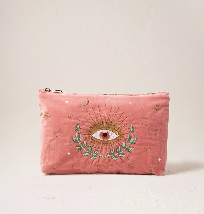 Celestial Eye Coral Velvet Everyday Pouch