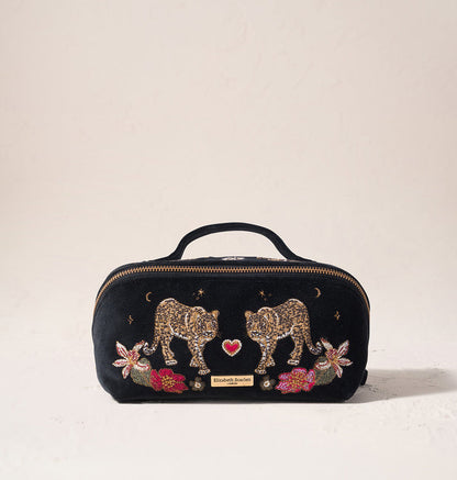 Celestial Leopard Open Flat Makeup Bag - Charcoal Velvet