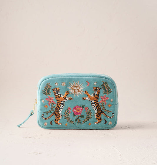 Celestial Tigers Makeup Bag - Dusky Teal