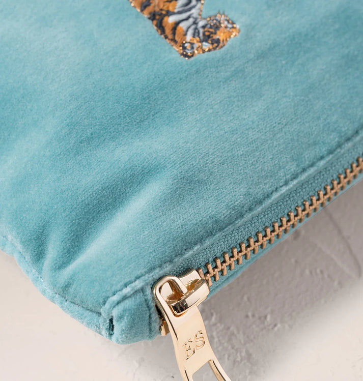 Celestial Tigers Velvet Mini Pouch - Dusky Teal