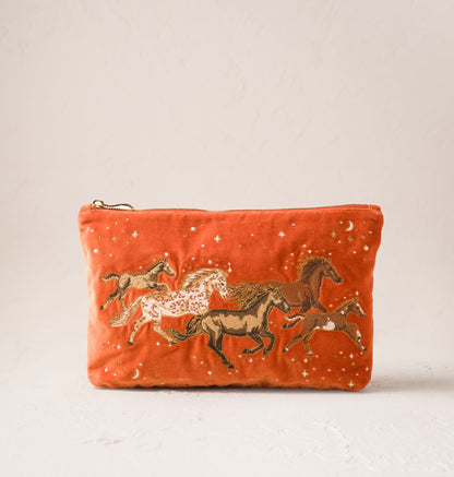 Celestial Wild Horses Velvet Everyday Pouch - Terracotta
