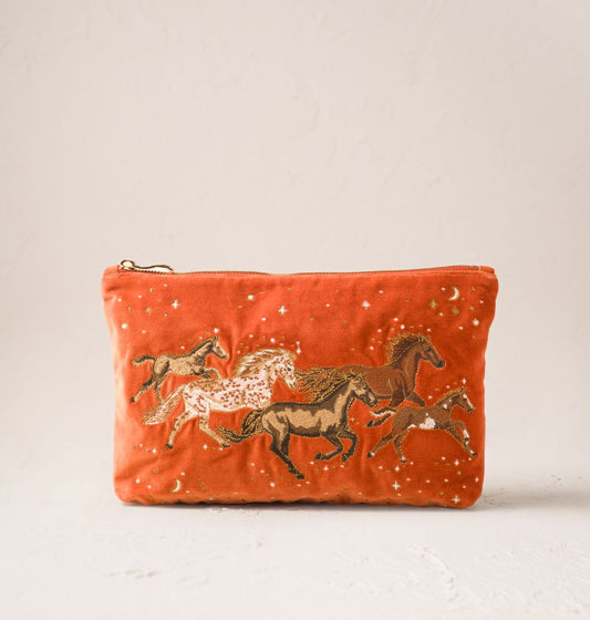 Celestial Wild Horses Velvet Everyday Pouch - Terracotta