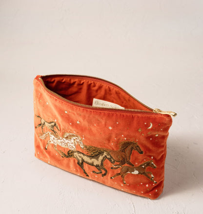 Celestial Wild Horses Velvet Everyday Pouch - Terracotta