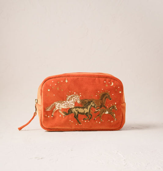Celestial Wild Horses Makeup Bag -Terracotta
