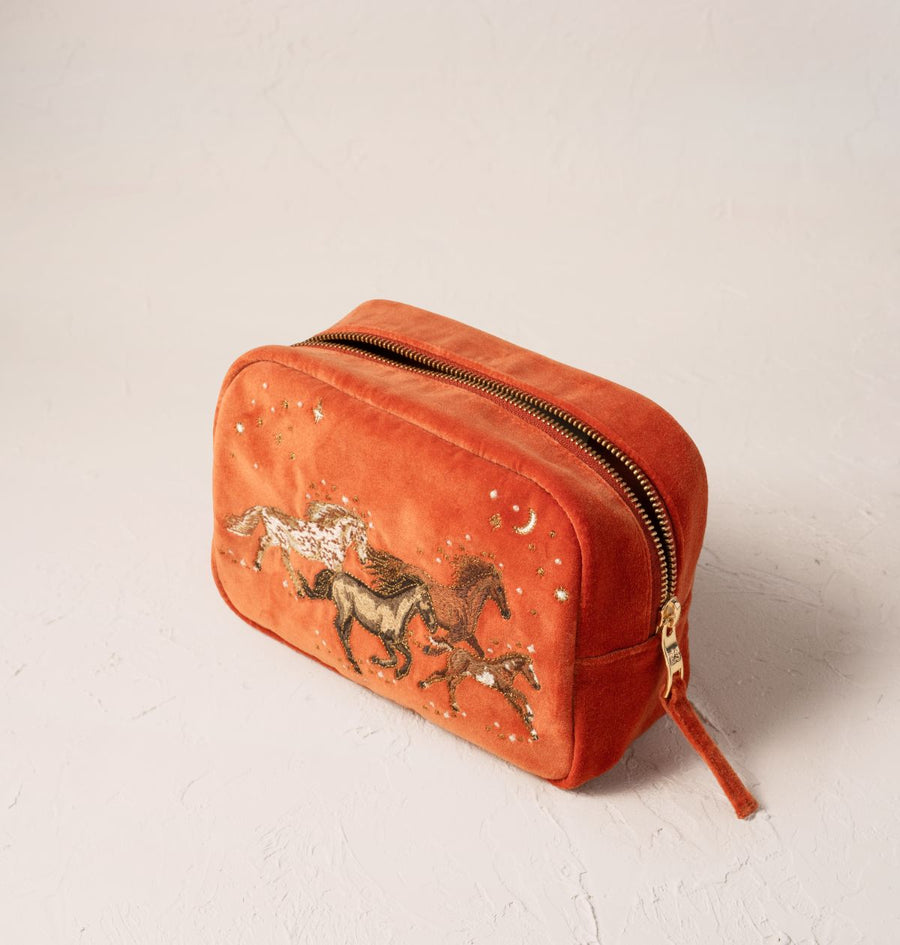 Celestial Wild Horses Makeup Bag -Terracotta