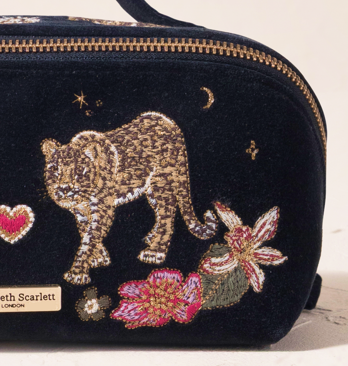 Celestial Leopard Open Flat Makeup Bag - Charcoal Velvet