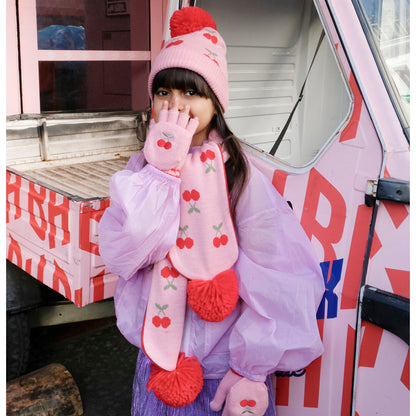 Cheerful Cherry Knitted Gloves - 3-6 Years