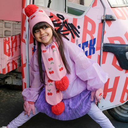 Cheerful Cherry Knitted Gloves - 3-6 Years