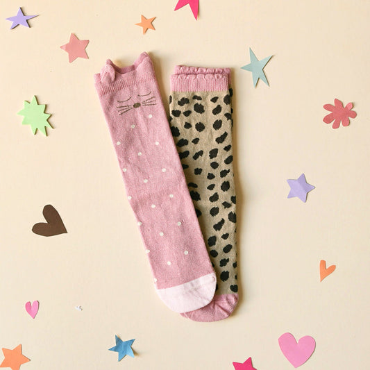 Clara Cat Leopard 2 Pack Socks UK size 9-12