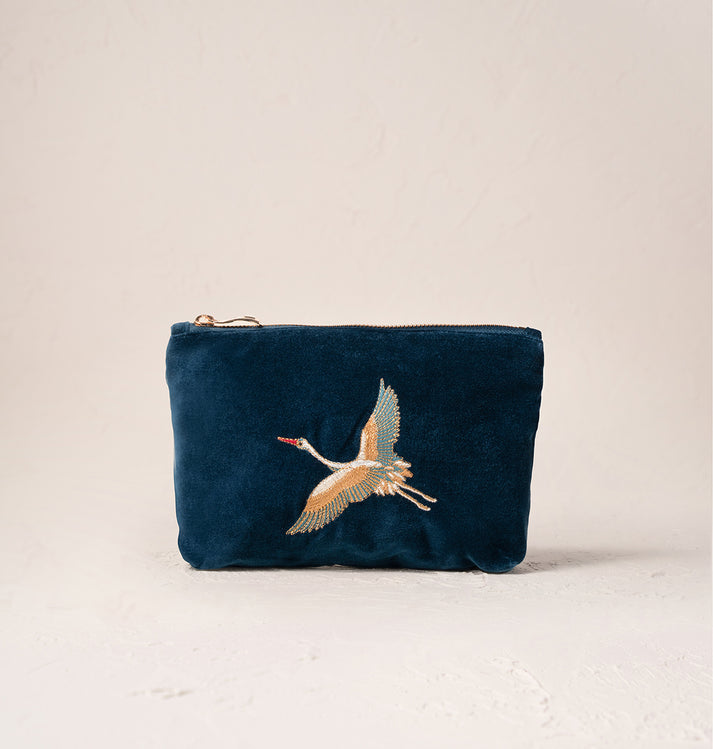 Cranes Mini Pouch - Ink Blue