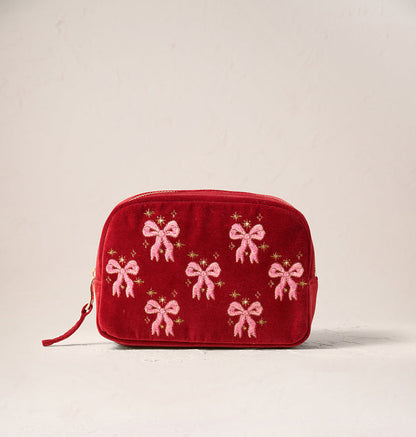 Dazzling Bows Velvet Makeup Bag - Rouge