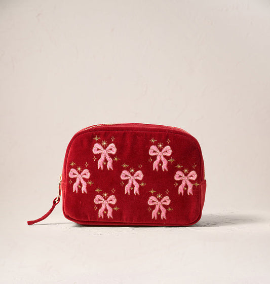 Dazzling Bows Velvet Makeup Bag - Rouge