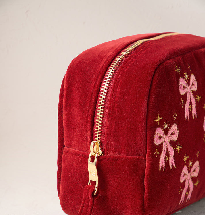 Dazzling Bows Velvet Makeup Bag - Rouge
