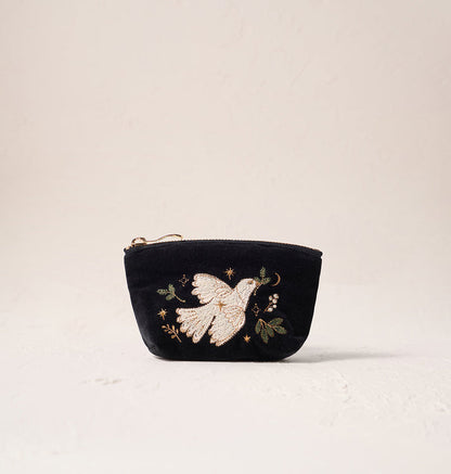 Doves Of Peace Velvet Coin Purse - Charcoal