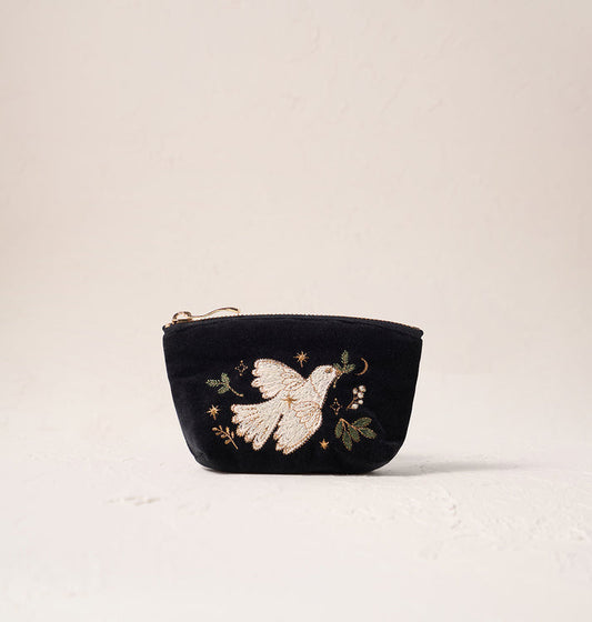 Doves Of Peace Velvet Coin Purse - Charcoal