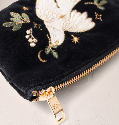 Doves Of Peace Velvet Coin Purse - Charcoal