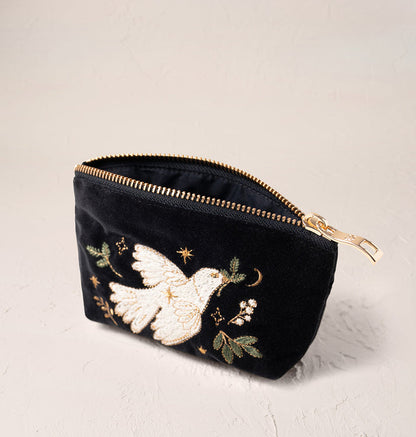 Doves Of Peace Velvet Coin Purse - Charcoal
