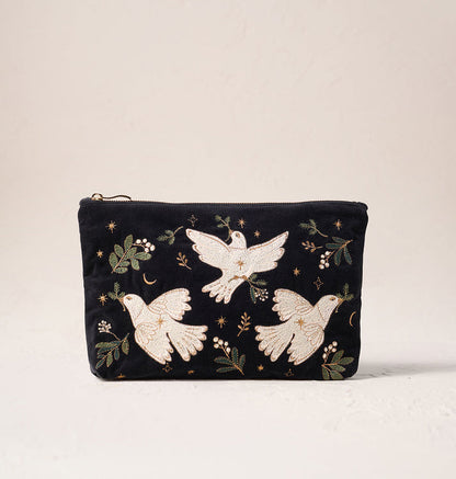 Doves of Peace Velvet Everyday Pouch - Charcoal